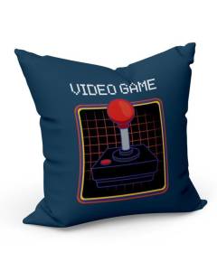 Coussin Bleu Joystick Synthwave Jeux Video Retro Gaming Classique Arcade (40x40cm)