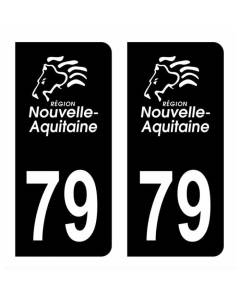 Autocollant Stickers plaque immatriculation voiture auto département 79 Deux-Sèvres Logo Région Nouvelle Aquitaine Lion Noir