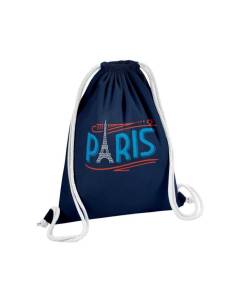 Sac de Gym en Coton Bleu Paris France Vintage Luxe Style Tour Eiffel 12 Litres