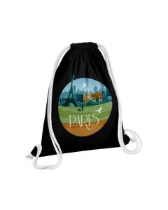 Sac de Gym en Coton Noir Paris Paysage Ville France Tour Eiffel 12 Litres