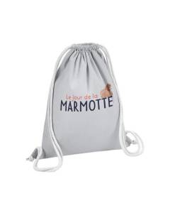 Sac de Gym en Coton Gris Le Jour de la Marmotte Sieste Humour 12 Litres