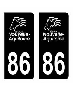 Autocollant Stickers plaque immatriculation voiture auto département 86 Vienne Logo Région Nouvelle Aquitaine Lion Noir