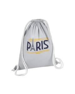 Sac de Gym en Coton Gris Paris France Vintage Luxe Style Tour Eiffel 12 Litres