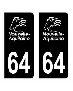Autocollant Stickers plaque immatriculation voiture dept 64 Pyrénées-Atlantiques Logo Région Nouvelle Aquitaine Lion Noir