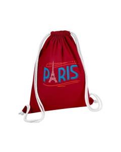 Sac de Gym en Coton Rouge Paris France Vintage Luxe Style Tour Eiffel 12 Litres