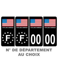 Pack 2 paires Autocollant Stickers Plaque d'immatriculation Prenium Etats Unis d’Amérique Noir - Numéro Personnalisé