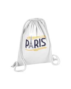 Sac de Gym en Coton Blanc Paris France Vintage Luxe Style Tour Eiffel 12 Litres