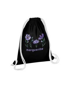 Sac de Gym en Coton Noir Marguerite Violette Fleurs Minimaliste Chic Amour 12 Litres