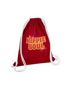 Sac de Gym en Coton Rouge Hippie Soul 70's Musique Plumes Baba Cool 12 Litres