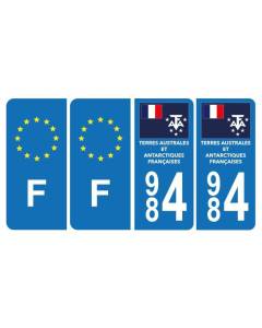 Lot de 4 Autocollants Plaque d'immatriculation 984 Terres Australes et Antarctiques Françaises & F Europe