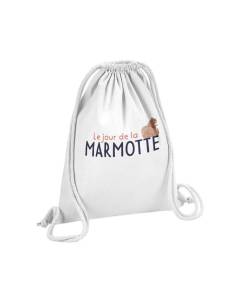 Sac de Gym en Coton Blanc Le Jour de la Marmotte Sieste Humour 12 Litres