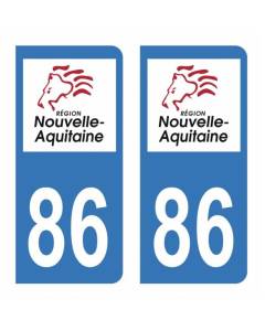 Autocollant Stickers plaque immatriculation voiture auto département 86 Vienne Logo Région Nouvelle Aquitaine Lion