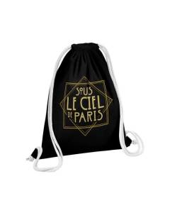 Sac de Gym en Coton Noir Sous le ciel de Paris France Luxe Vintage 12 Litres