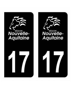 Autocollant Stickers plaque immatriculation voiture auto département 17 Charente-Maritime Logo Région Nouvelle Aquitaine Lion Noir