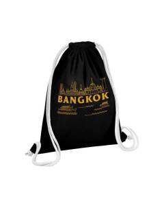 Sac de Gym en Coton Noir Bangkok Minimalist Voyage Thaïlande Tourisme 12 Litres