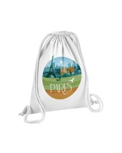 Sac de Gym en Coton Blanc Paris Paysage Ville France Tour Eiffel 12 Litres