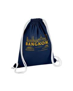 Sac de Gym en Coton Bleu Bangkok Minimalist Voyage Thaïlande Tourisme 12 Litres