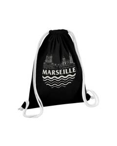 Sac de Gym en Coton Noir Marseille Minimalist France Ville Pastis OM 12 Litres