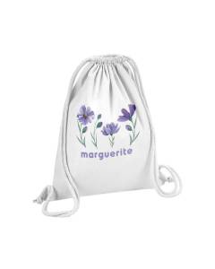 Sac de Gym en Coton Blanc Marguerite Violette Fleurs Minimaliste Chic Amour 12 Litres