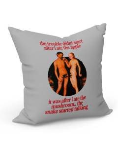 Housse de coussin Gris The Trouble Adam and Eve Collage Vintage Illustration Art Humour Parodie Meme (40x40cm)