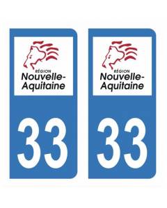 Autocollant Stickers plaque immatriculation voiture auto département 33 Gironde Logo Région Nouvelle Aquitaine Lion