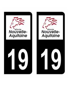 Autocollant Stickers plaque immatriculation voiture auto département 19 Corrèze Logo Région Nouvelle Aquitaine Lion Noir Couleur