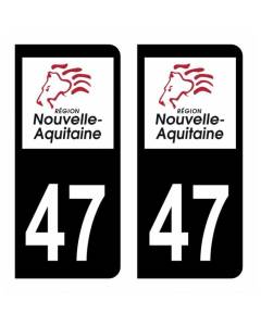 Autocollant Stickers plaque immatriculation voiture dept 47 Lot-et-Garonne Logo Région Nouvelle Aquitaine Lion Noir Couleur