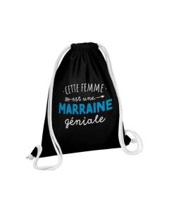 Sac de Gym en Coton Noir Cette Femme est une Marraine Géniale Naissance 12 Litres