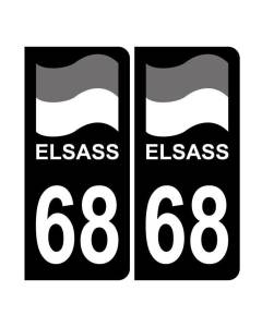 Autocollant Plaque d'immatriculation Voiture 68 Noir Alsace Elsass Drapeau