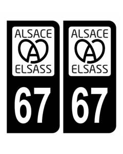 Autocollant Stickers plaque immatriculation voiture auto département 67 Bas-Rhin Logo Région Alsass Alsace Noir