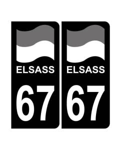 Autocollant Plaque d'immatriculation Voiture 67 Noir Alsace Elsass Drapeau