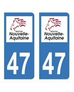 Autocollant Stickers plaque immatriculation voiture auto département 47 Lot-et-Garonne Logo Région Nouvelle Aquitaine Lion