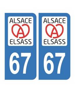 Autocollant Stickers plaque immatriculation voiture auto département 67 Bas-Rhin Logo Région Alsass Alsace
