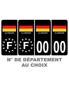 Pack 2 paires Autocollant Stickers Plaque d'immatriculation Prenium Drapeau Allemagne Noir - Numéro Personnalisé