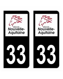 Autocollant Stickers plaque immatriculation voiture auto département 33 Gironde Logo Région Nouvelle Aquitaine Lion Noir Couleur