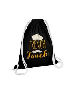 Sac de Gym en Coton Noir French Touch Française Cliché Moustache Béret 12 Litres