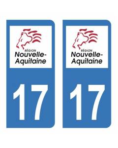 Autocollant Stickers plaque immatriculation voiture auto département 17 Charente-Maritime Logo Région Nouvelle Aquitaine Lion