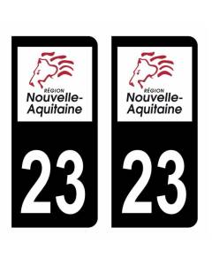 Autocollant Stickers plaque immatriculation voiture auto département 23 Creuse Logo Région Nouvelle Aquitaine Lion Noir Couleur
