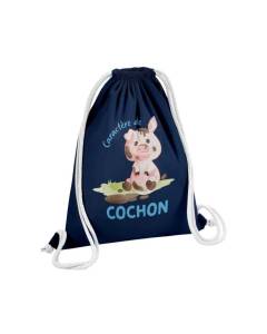 Sac de Gym en Coton Bleu Caractère de Cochon Humour Expression 12 Litres
