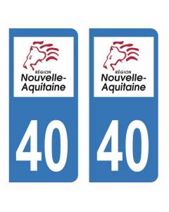 Autocollant Stickers plaque immatriculation voiture auto département 40 Landes Logo Région Nouvelle Aquitaine Lion
