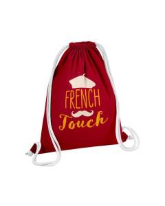 Sac de Gym en Coton Rouge French Touch Française Cliché Moustache Béret 12 Litres