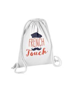 Sac de Gym en Coton Blanc French Touch Française Cliché Moustache Béret 12 Litres