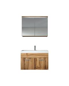Meuble de salle de bain Paso 02 80x40cm lavabo Wotan (Marron) – Armoire de rangement miroir armoire miroir