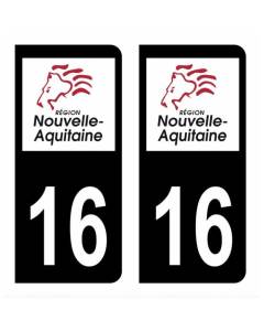 Autocollant Stickers plaque immatriculation voiture auto département 16 Charente Logo Région Nouvelle Aquitaine Lion Noir Couleur
