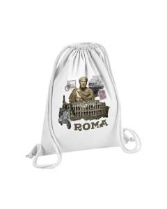 Sac de Gym en Coton Blanc Roma Vintage Rome Voyage Histoire Tourisme 12 Litres