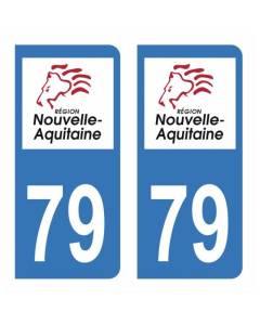 Autocollant Stickers plaque immatriculation voiture auto département 79 Deux-Sèvres Logo Région Nouvelle Aquitaine Lion