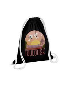 Sac de Gym en Coton Noir Toulouse Paysage Avion Ville France Voyage 12 Litres