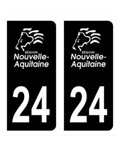 Autocollant Stickers plaque immatriculation voiture auto département 24 Dordogne Logo Région Nouvelle Aquitaine Lion Noir