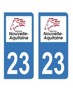 Autocollant Stickers plaque immatriculation voiture auto département 23 Creuse Logo Région Nouvelle Aquitaine Lion