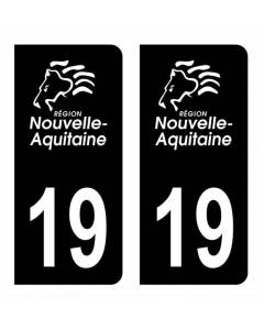 Autocollant Stickers plaque immatriculation voiture auto département 19 Corrèze Logo Région Nouvelle Aquitaine Lion Noir